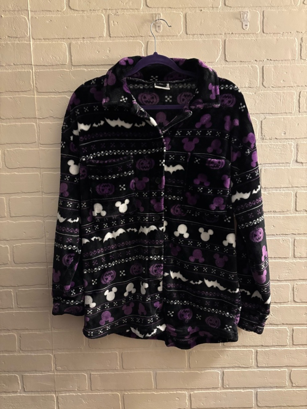 Large Plush Halloween Print Button-Up Shirt-Jacket